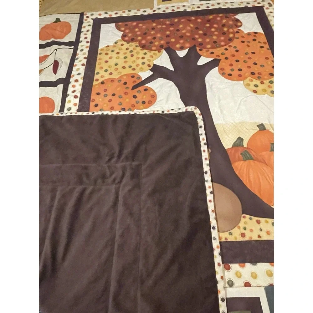 Autumn Quilt Blanket Quilted Wall Hanging Fall Tree Pumpkin Squirrel 52